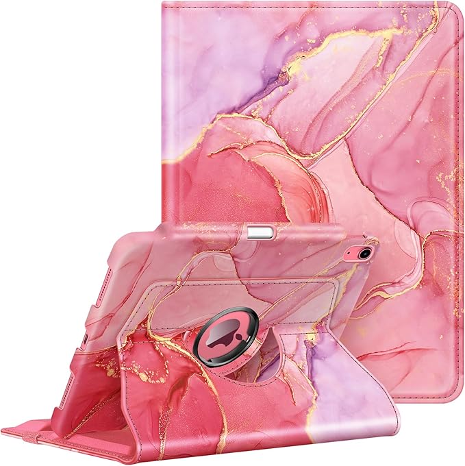 Fintie Rotating Case for iPad (A16) 11th Generation 11 Inch (2025), iPad 10th Generation 10.9 Inch (2022) - [Built-in Pencil Holder] 360 Degree Rotating Protective Stand Cover, Marble Pink