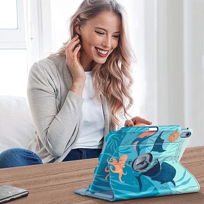 Fintie Rotating Case for iPad (A16) 11th Generation 11 Inch (2025), iPad 10th Generation 10.9 Inch (2022) - [Built-in Pencil Holder] 360 Degree Rotating Protective Stand Cover, Blue Ocean