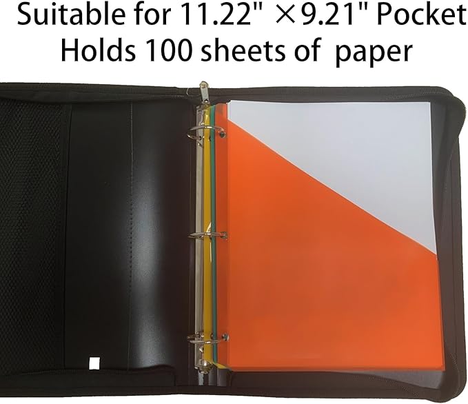 Zipper Binder 1.5 Inch Round 3-Ring Binder, Zippered Grip Pockets Storage Bag Business Office Supplies for Men Women Green (JC-AMZZB12365-Green)