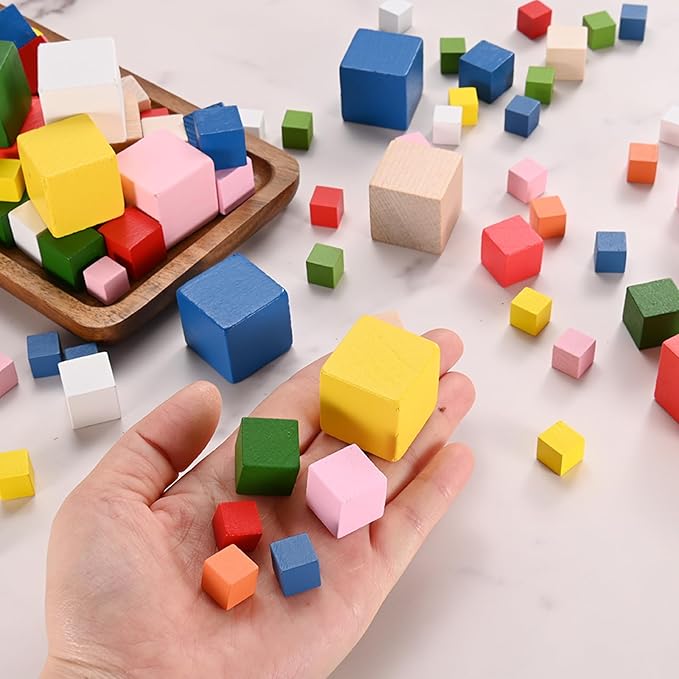 50-Pack DIY Wooden Cube, 0.6 Inch(1.5 Cm) Colored Natural Wood Blocks for Crafts Making Puzzle Games/Wedding/Home Decor/Dice/Building, Square Blank Block [Yellow]