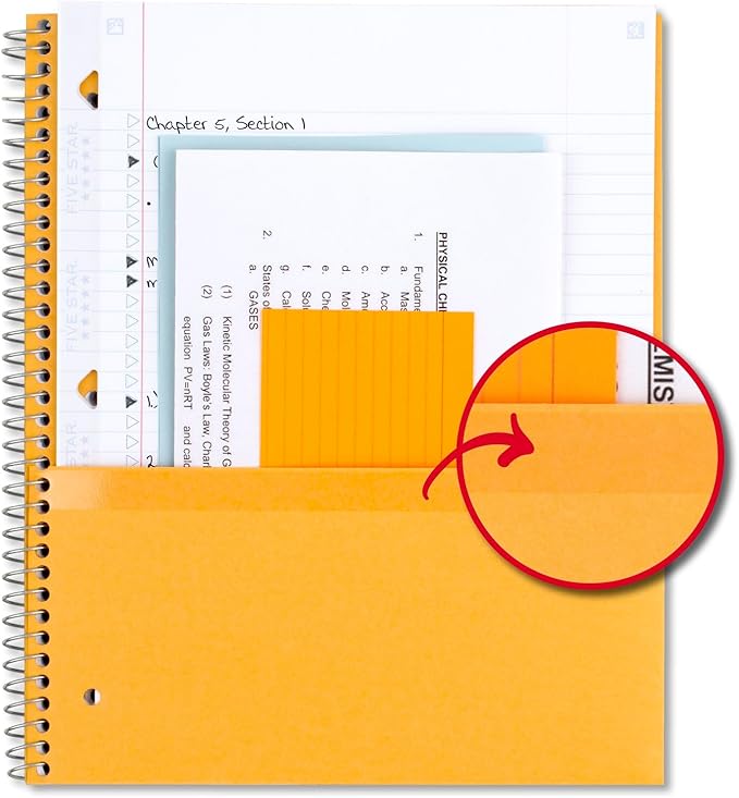 Five Star Spiral Notebook + Study App, 3 Subject, College Ruled Paper, Fights Ink Bleed, Water Resistant Cover, 8-1/2" x 11", 150 Sheets, Black (72069) (Pack of 6)