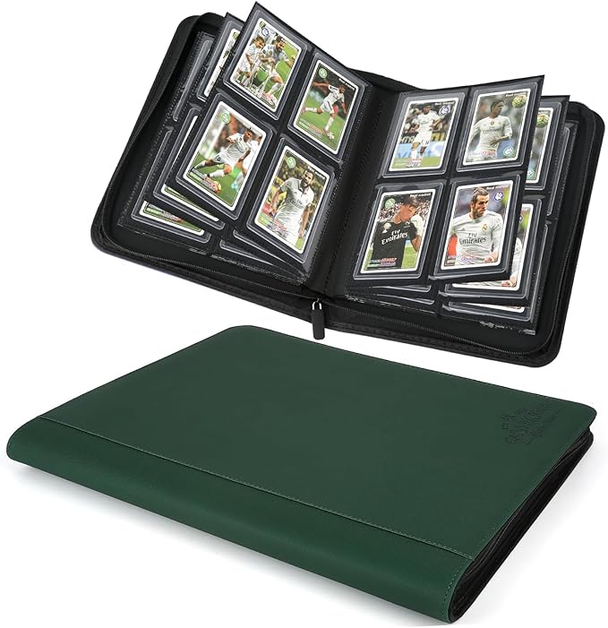 Toploader Binder,Toploader Hard Cases, 4-Pocket Pages Sleeves Hold up 128 Cards.Toploader Card Binder with Sleeves for “3×4” rigid，Card Holder(Blackish Green)