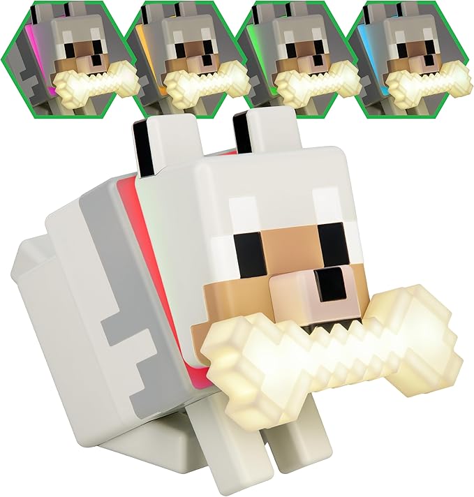 Paladone Minecraft Wolf GloBuddies 3D Colour Changing Light, Officially Licensed LED Night Lamp, Tap to Change Colour, Gaming Merchandise, Battery Powered