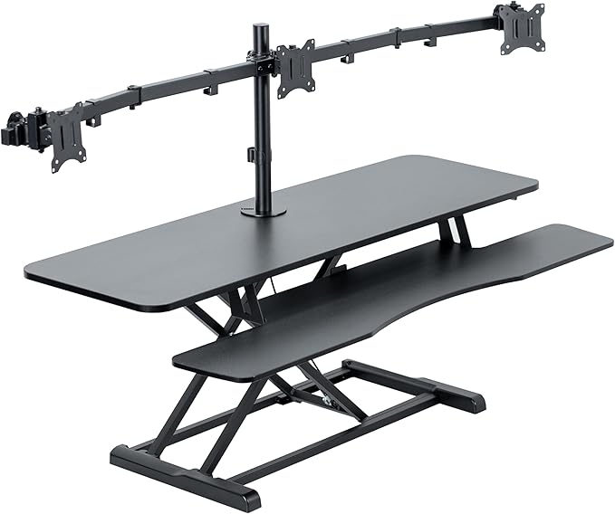 VIVO Height Adjustable 48 inch Standing Desk Converter with Triple 21.5 to 27 inch Monitor Mount, Extra Large Desk Riser, Black, DESK-KIT-48KB3C