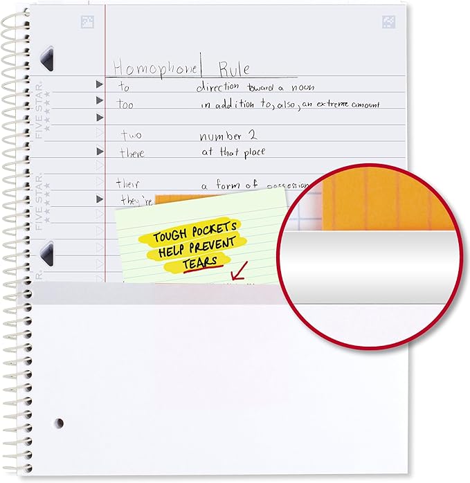 Five Star Spiral Notebook + Study App, 1 Subject, Wide Ruled, 8" x 10-1/2", 80 Sheets, Fights Ink Bleed, Water Resistant Cover, Pastel Stripes (930209F-ECM)