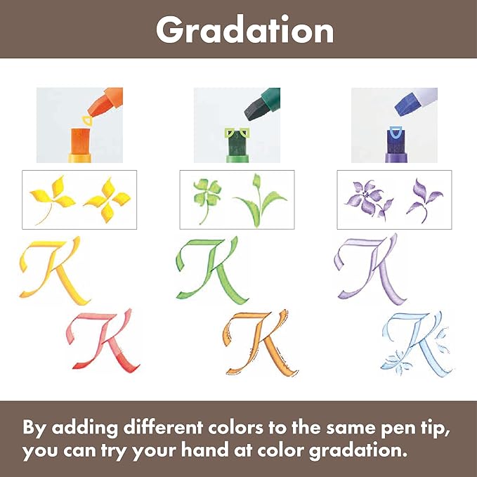 Kuretake Zig Calligraphy Dual Tip Marker Pens 3 colors set, PlatinumBlue, 2mm, 5mm, Double Tip, for Art, Sketch, illustration, Calligraphy, Journal, Drawing, Made in Japan