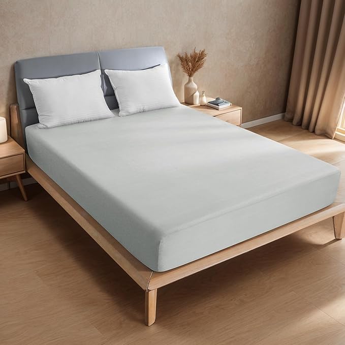 2 Pack Queen Premium Waterproof Mattress Protector, Soft Breathable Mattress Pad, Noiseless Bed Cover - Stretch to 21" Fitted Deep Pocket Mattress Protection - Light Grey