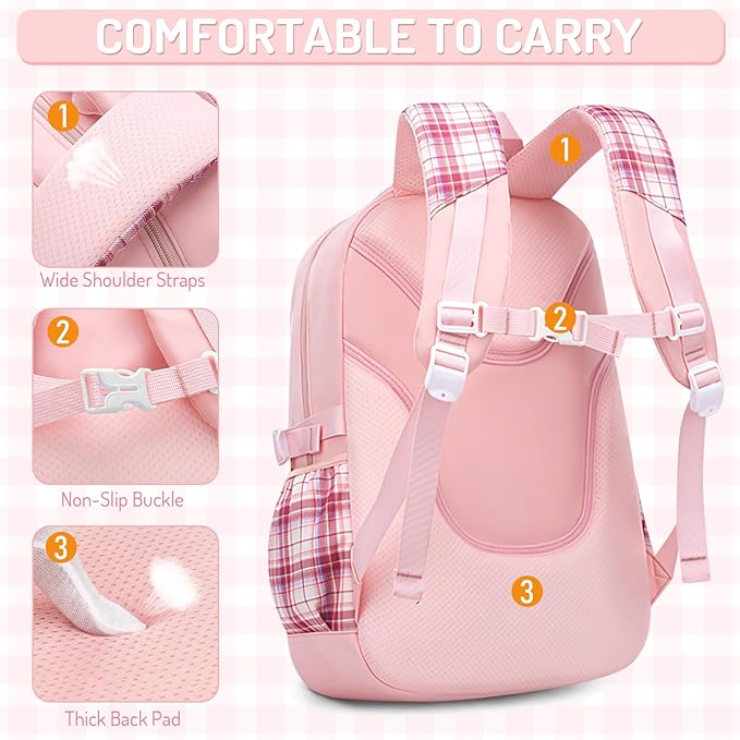 School Backpacks for Girl - 5PCS Cute Girls Backpack with Lunch Box Set for Kids Teens Elementary Middle School,18" Large Capacity Bookbag with Multiple Pockets,Perfect for Travel and School