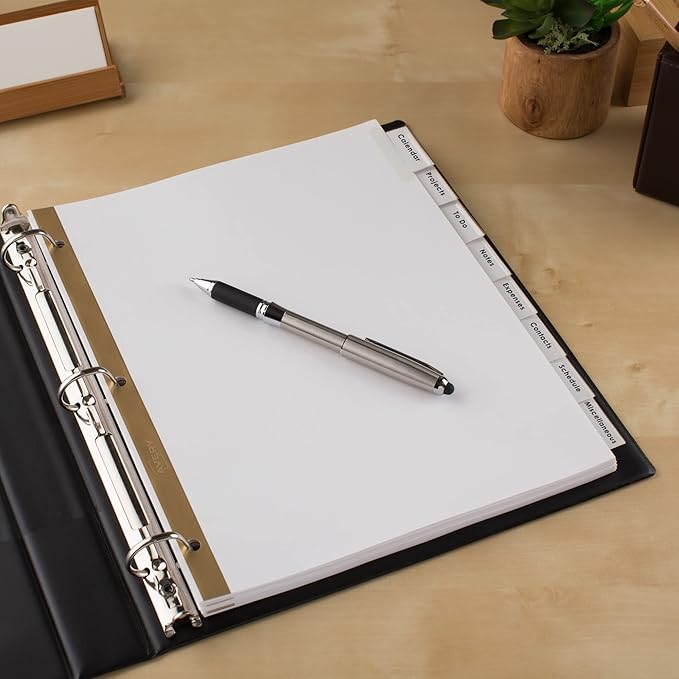 Avery Big Tab Insertable Dividers for 3 Ring Binders, 8-Tab Set, White Paper, Clear Tabs, 1 Binder Divider Set (11124)