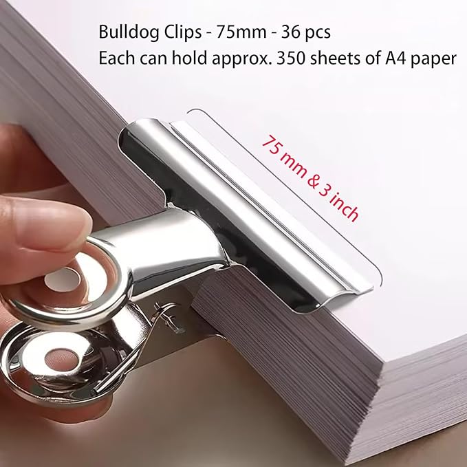 Extra Large Bulldog Clips, 36 Pack, 3 Inch, Silver, 75 mm, Food Clip, Chip Clip, Binder Clips, Fold Clamps for Home School Office Supplies