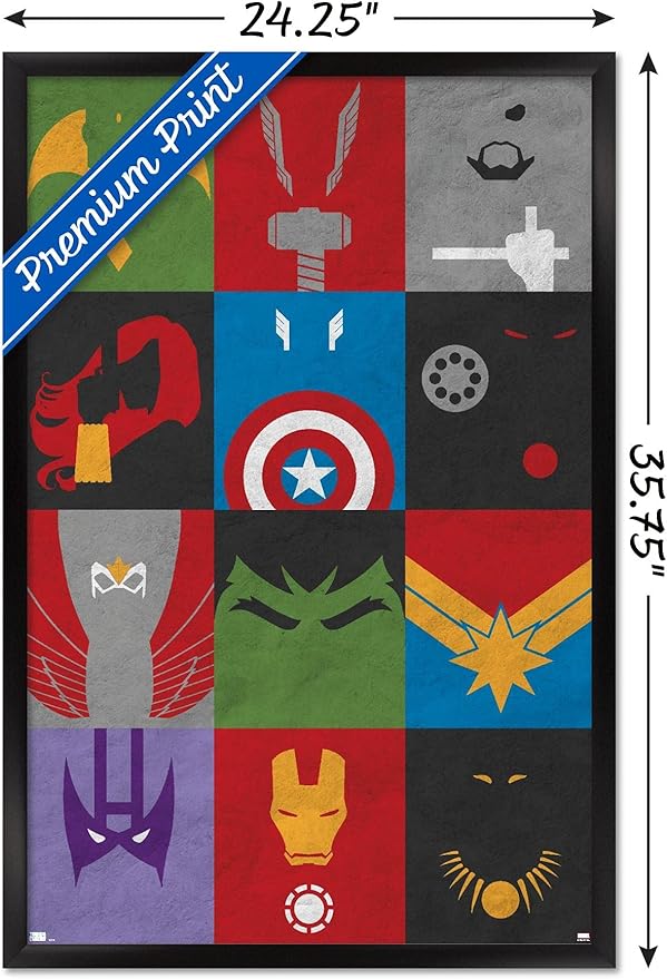 Trends International Marvel Comics - Avengers - Minimalist Grid Wall Poster, 22.375" x 34", Black Framed Version