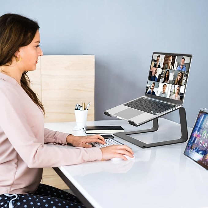 Laptop Stand for Desk Aluminum Computer Riser Portable Metal Notebook Holder Printer Stand Compatible with MacBook Air, Pro, Dell, HP, Lenovo and All 10-16" Laptops, Black