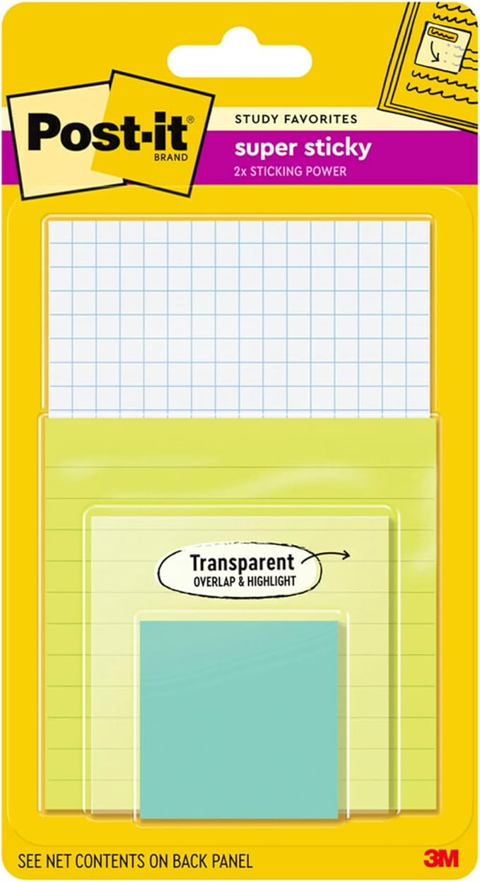 Post-it Super Sticky Notes Study Pack Multiple Sizes 4 Pads/Pack