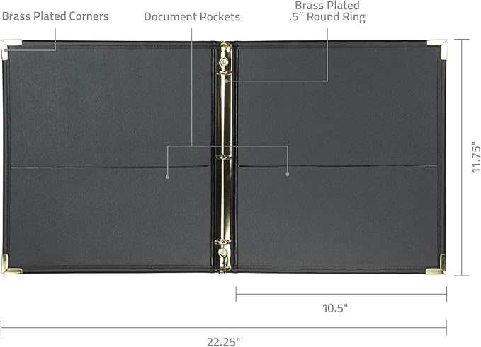 Samsill Classic Collection Leather 3 Ring Binder, Executive Presentation Portfolio, 0.5 Inch (Holds 100 Sheets), Brass Round Ring, Black