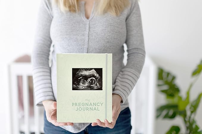 Pearhead My Pregnancy Journal, Keepsake Pregnancy Memory Book with Sonogram Photo Insert, Pregnant Trimester Milestone Tracker Notebook, Expecting Mom Gift, Sage Green Leaf