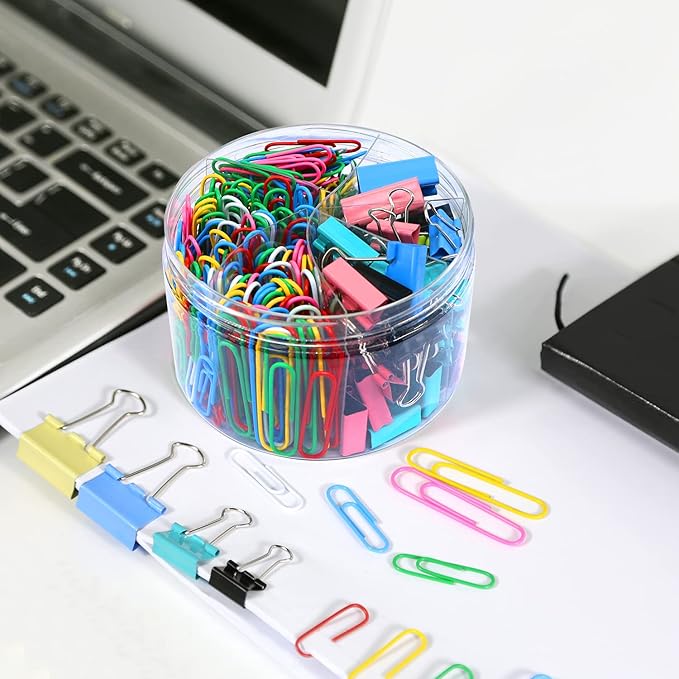 Paper Clips Binder Clips, 340PCS Assorted Size Paper Clips and Binder Clips, Colored Paperclips Large Medium Small, Binder Clip and Paper Clip Set for Home School Office Supplies