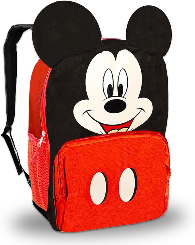 Disney Mickey Mouse Mini Backpack with Lunch Box Set - Bundle 12" Mini Backpack, Lunch Bag, Stickers, Water Bottle, More | Toddler Mickey Mouse School Bag and Lunchbox