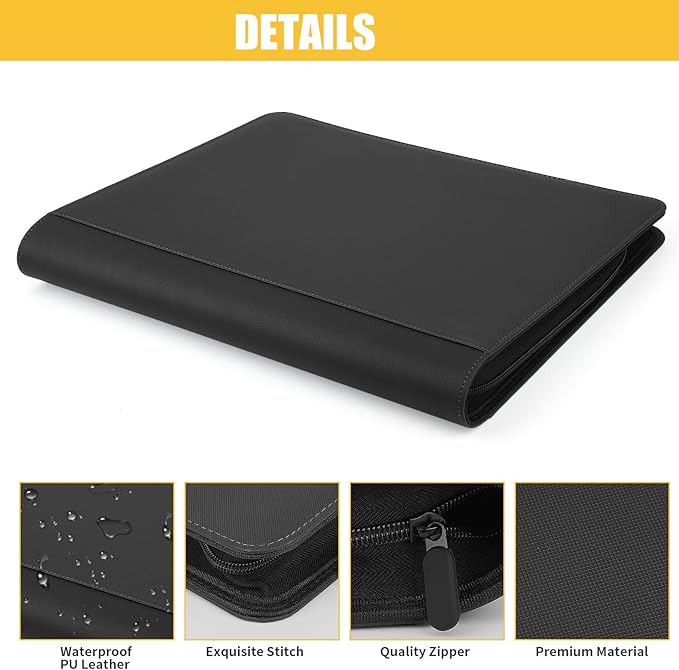 PU Card Binder - 16 Pocket, Premium Holder Folders for 1000+ Cards, Double Sided Pocket Album for MTG, TCG (Black)