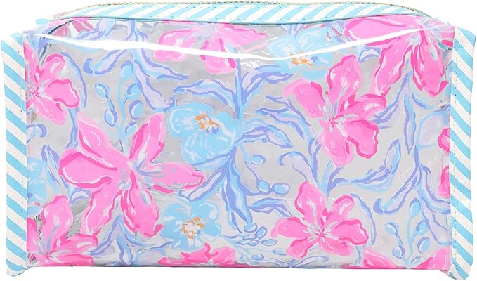 Lilly Pulitzer PVC Zipper Pouch, Cute Pencil Case for Adults, Travel Toiletry Bag, Small Pouch Bag for Supplies, Makeup or Toiletries (Beachside Haven)
