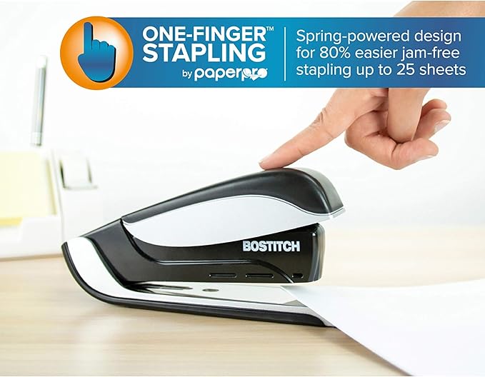 Bostitch Office Premium Spring-Powered Desktop Stapler- One Finger, No Effort - Black/Gray (1140)
