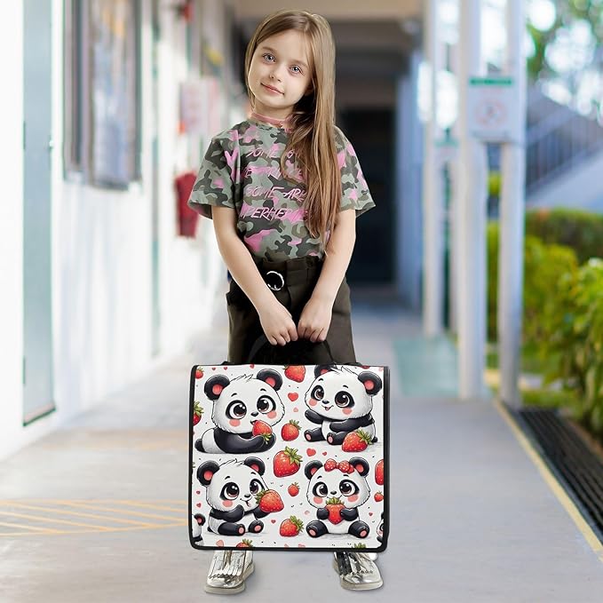 3 Ring Zipper Binder with Shoulder Strap Panda Red Strawberry 1.5 inch Binders Keeper Large Capacity Multi Pockets for School Office Supplies