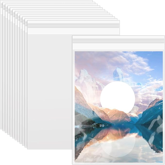 50 Pack 8.5 x 11 Inch Crystal Clear Sleeves Storage Bags, Letter Size Self Sealing Cellophane Bags Resealable Page Protectors Artwork Protectors Photocard Paper Pocket