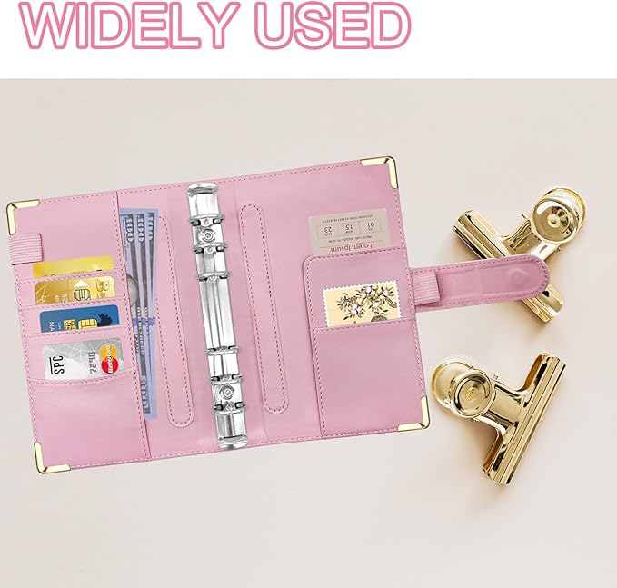 A6 Refillable 6 Ring Faux Leather Budget Binder,Mini Notebook Binder Cover for A6 Filler Paper,Loose Leaf Personal Planner Cover with Magnetic Buckle Closure (Marble Pink)