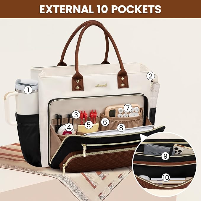 LOVEVOOK Laptop Tote Bag for Women, Teacher Work Bags Computer Laptop Bag, Nurse Bags With Large Cup Holder, Professional Briefcase Business Large Purses Handbag, Diaper Bag Mother Gift, 17 Inch