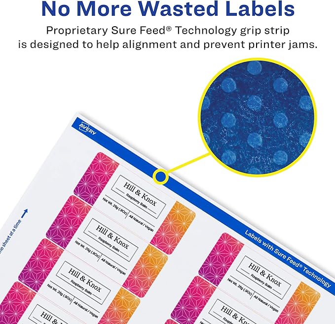 Avery Glossy White Rectangle Labels, Sure Feed Technology, 1.25" x 3.75", 600 Glossy White Labels, Print-to-The-Edge, Permanent Adhesive, Laser/Inkjet Printable