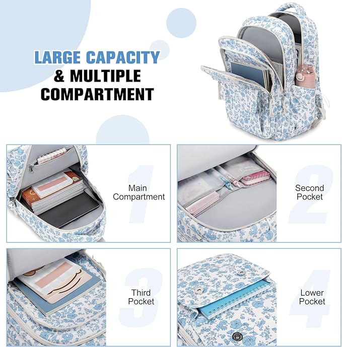 Bevalsa Backpack for Gilrs, 3PCS Corduroy Kids Backpack Set with Lunch Box & Pencil Pouch, Bookbag Daypack Laptop Bag for Women Teens Elementary Middle High School