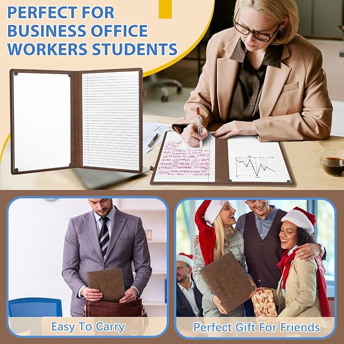 6 Sides Dry Erase Notebook Portable Whiteboards Notebook Small Reusable College Ruled Lined Board Folding Mini Travel Dry Erase White Board for Office Study (Brown,A4: 9 x 12 Inches)