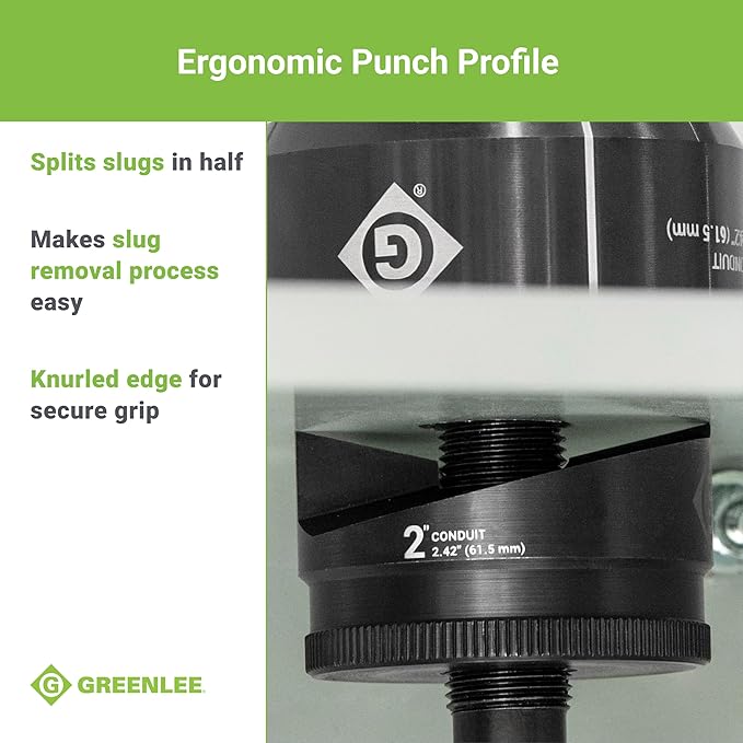 Greenlee 7238SB Slug-Buster Knockout Punch Kit with Hex Ratchet Wrench, 1/2" to 2" Punches, and 7/16" and 3/4" Draw Studs, Electrical Conduit Hole Cutter Kit, Low Carbon Steel
