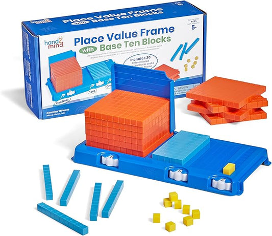 hand2mind Place Value Frame with Base Ten Blocks, Math Manipulatives Kindergarten, Montessori Math Materials, Counting Cubes, Classroom Supplies for Teacher Elementary
