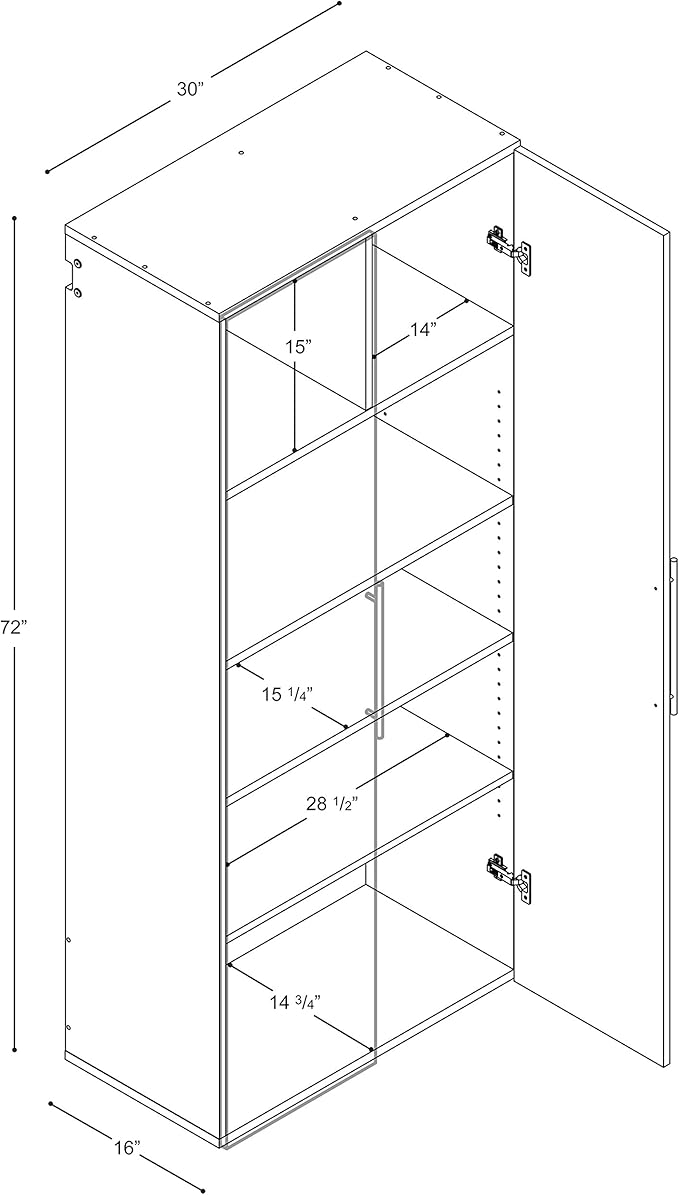 Prepac HangUps 30" Large Garage Cabinet, Bathroom Cabinet Wall Mount, Ideal for Garage, Kitchen and Laundry Organization 30" W x 72" H x 16" D, White