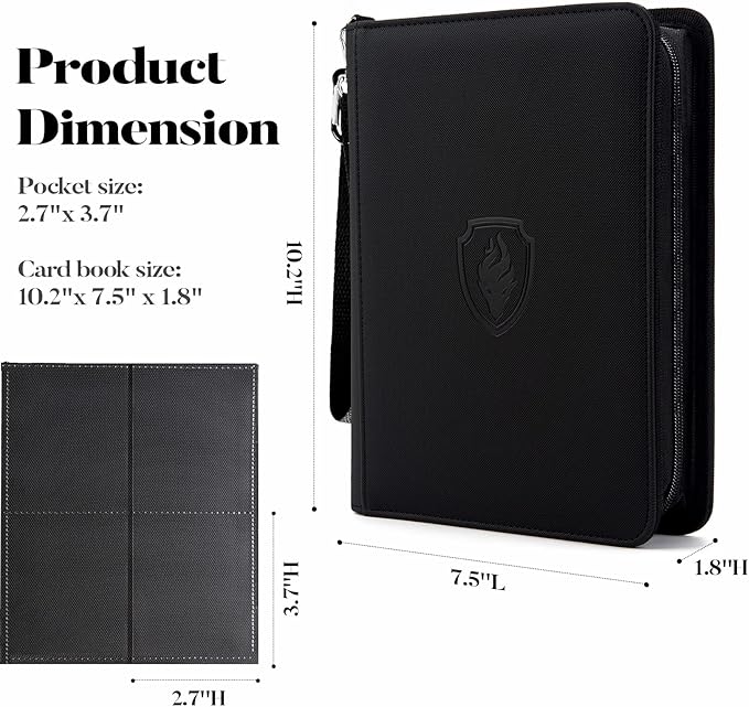 Premium 4 Pocket Zip Card Binder, Trading Card Binder for 320 Cards, Portable PU Card Collection Binder, Collector Card Album Folder for Game & Sports Cards (Black)
