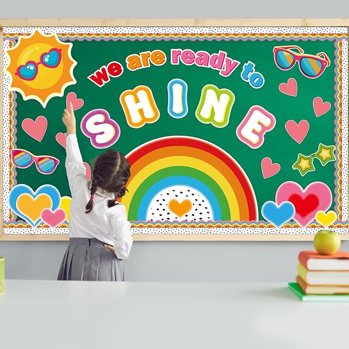 Back to School Summer Sun Bulletin Board Decorations We are Ready to Shine Boho Rainbow Bright Classroom Bulletin Board Borders Sunglasses Paper Cutouts Teacher Supplies Nursery Home Office Wall Decor