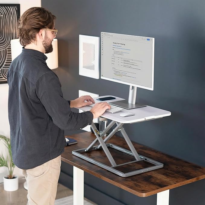 VIVO Economy Single Top Height Adjustable 29 inch Standing Desk Converter, Sit Stand Tabletop Monitor and Laptop Riser Platform Workstation, White, DESK-V000UW