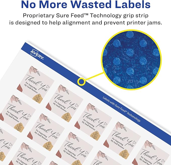 Avery Glossy White Square Labels, Sure Feed Technology, 3/4" x 3/4", 4,000 Glossy White Labels, Print-to-The-Edge, Permanent Adhesive, Laser/Inkjet Printable
