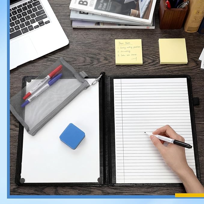 6 Sides Dry Erase Notebook Portable Whiteboards Notebook Small Reusable College Ruled Lined Board Folding Mini Travel Dry Erase White Board for Office Study(Black,A4: 9 x 12 Inches)
