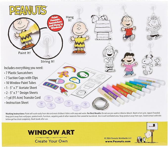 Peanuts Window Art Suncatcher Kit for Kids – Paint Your Own Charlie Brown & Snoopy Window Clings with 10 Vivid Paint Colors – DIY Suncatcher Craft Set for Creative Fun & Window Décor, Ages 6+