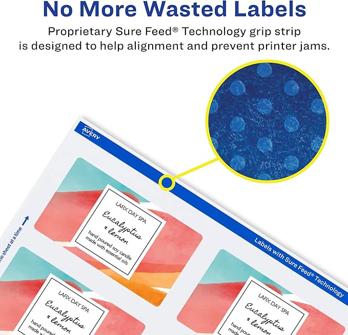 Avery Glossy White Rectangle Labels, Sure Feed Technology, 2-1/3" x 3-3/8", 60 Glossy White Labels, Print-to-The-Edge, Permanent Adhesive, Laser/Inkjet Printable