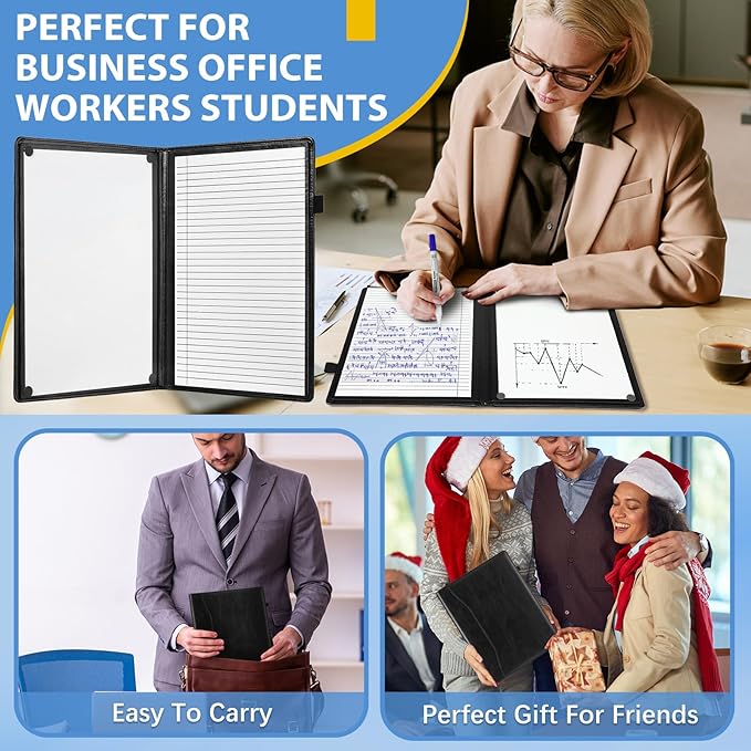 6 Sides Dry Erase Notebook Portable Whiteboards Notebook Small Reusable College Ruled Lined Board Folding Mini Travel Dry Erase White Board for Office Study(Black,A4: 9 x 12 Inches)