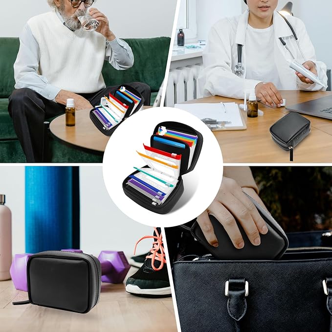 A8 Waterproof Pill Organizer Set, Twice-Daily Large Pill Organizer for Seven Days, BPA Free, Pill Storage with 14 Color-Coded Pouches, Reusable Travel Medicine Organizer