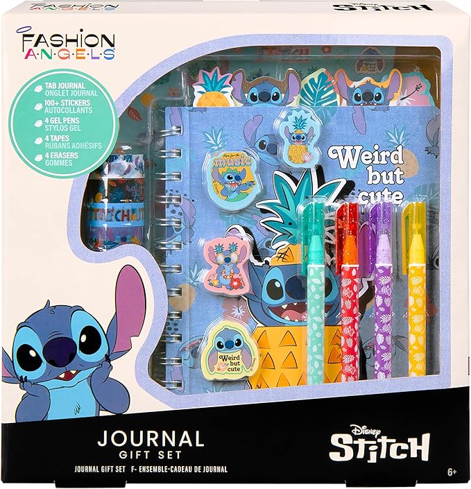 Fashion Angels Disney Stitch Journal Gift Set, Includes Journal, Stickers, Gel Pens, Erasers & Rolls of Tape, Ideal & Cute Stationery Set for Kids & Teens