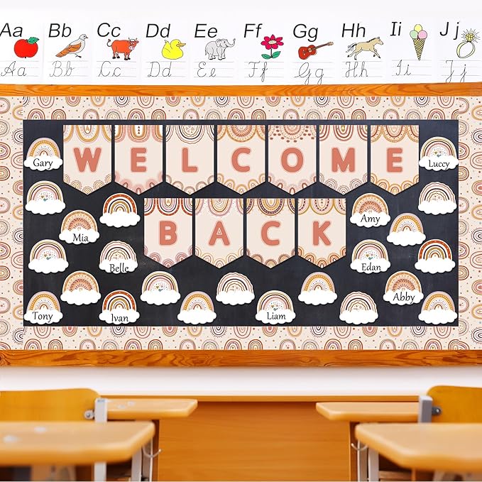 Boho Rainbow Welcome Bulletin Board Decoration Set Welcome Back to School Bulletin Board Cutouts for Party School Classroom Door Bulletin Board Border Craft Home Wall(Boho Rainbow)