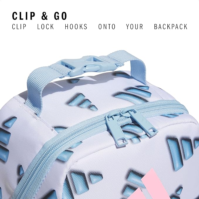 adidas Santiago Lunch Bag Cooler for Women and Men, Insulated Food Container Box with Mesh Pocket, 3D AOP White/Clear Sky Blue/Clear Pink/3.0, One Size