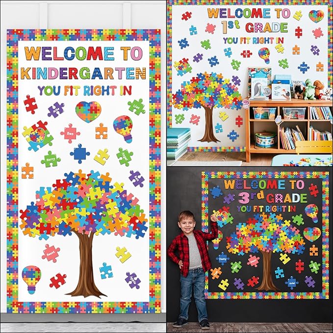 Motivational Bulletin Board Decoration Set Classroom Positive Inspirational Grade Decor Puzzle Pieces Cutouts for Chalkboards Welcome Back to School Home Wall (kindergarten，1st，2nd，3rd，4th，5th，6th)