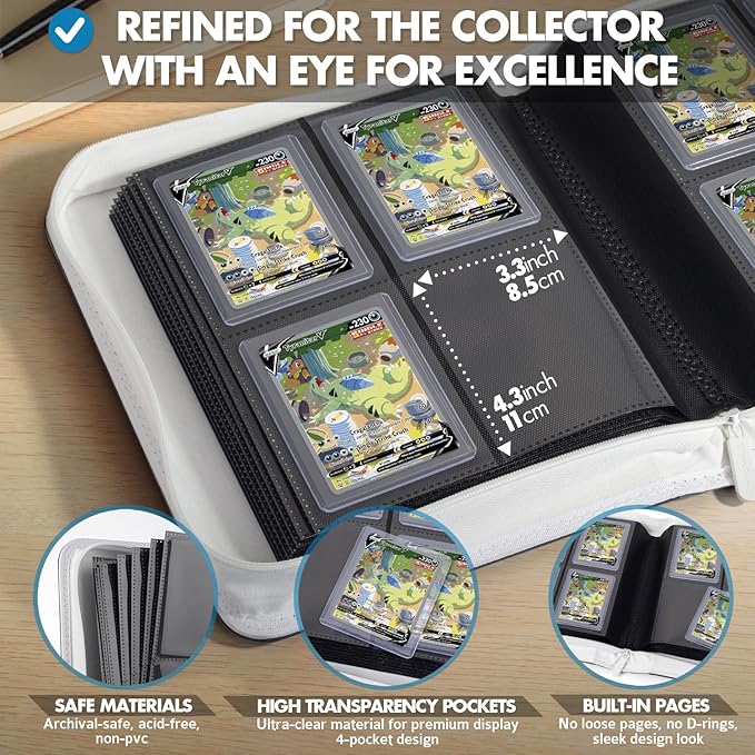 FunGuys Toploader Binder – 4 Pocket Trading Card Binder for 128 Top Loaders, Pokemon Card Binder, MTG, Yugioh, Sports Cards, TCG Storage Album, Zipper Card Collector Folder