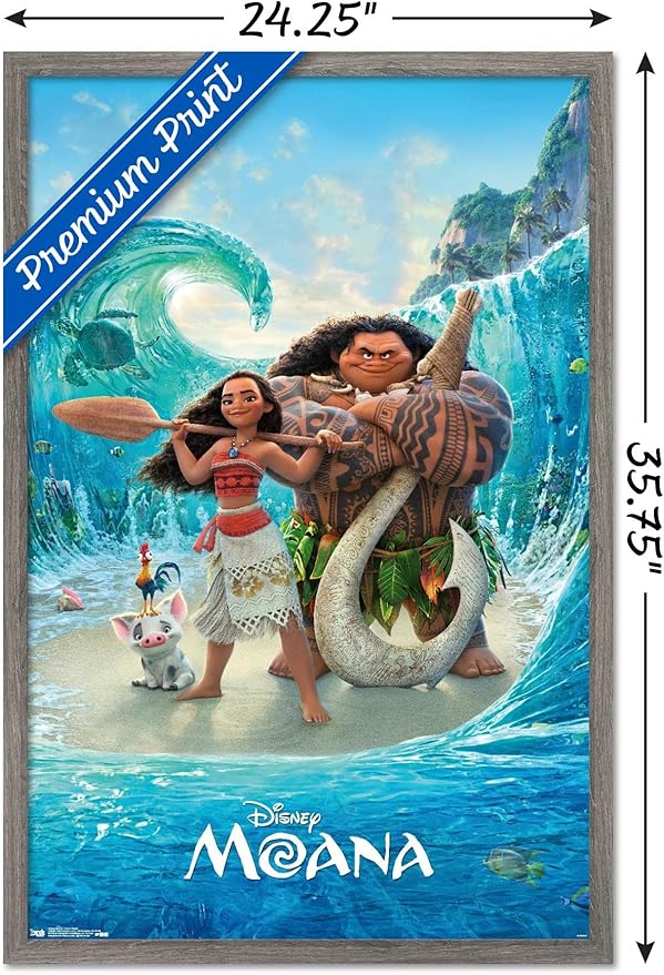 Disney Moana - Ocean Floor Wall Poster, 34L" x 22.4W", Barnwood Framed Version