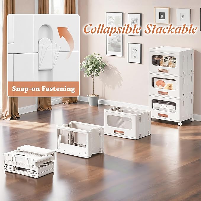 VECELO Storage Cabinet with Drawer, Pull-Out Stackable Bins with Wheels, Waterproof Modular Organizer, Multi-Tier Closet Storage for Bedroom, Living Room & Bathroom, Medium 2-Tier